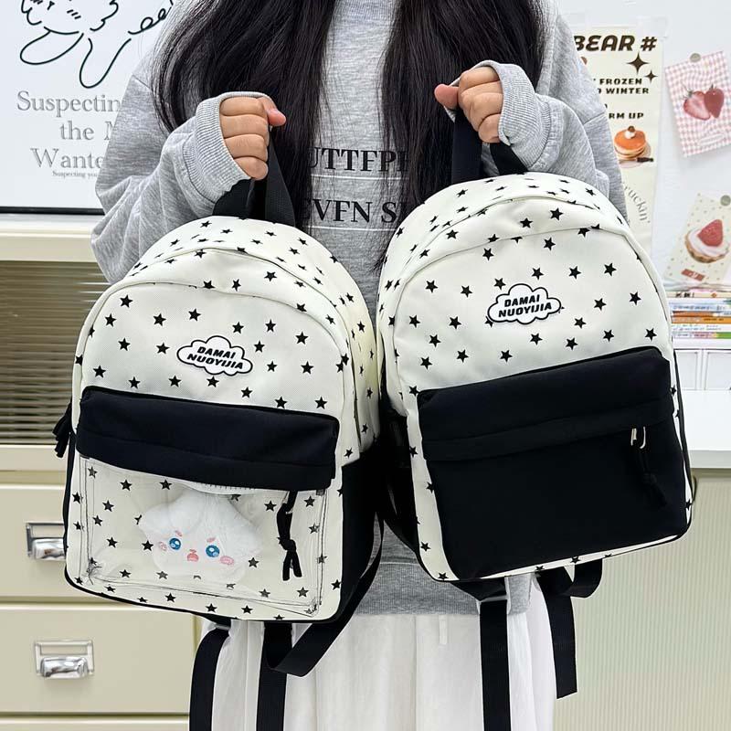 High-value schoolbag ins niche middle and high school students small backpack Mori print cute stars lightweight backpack Standard