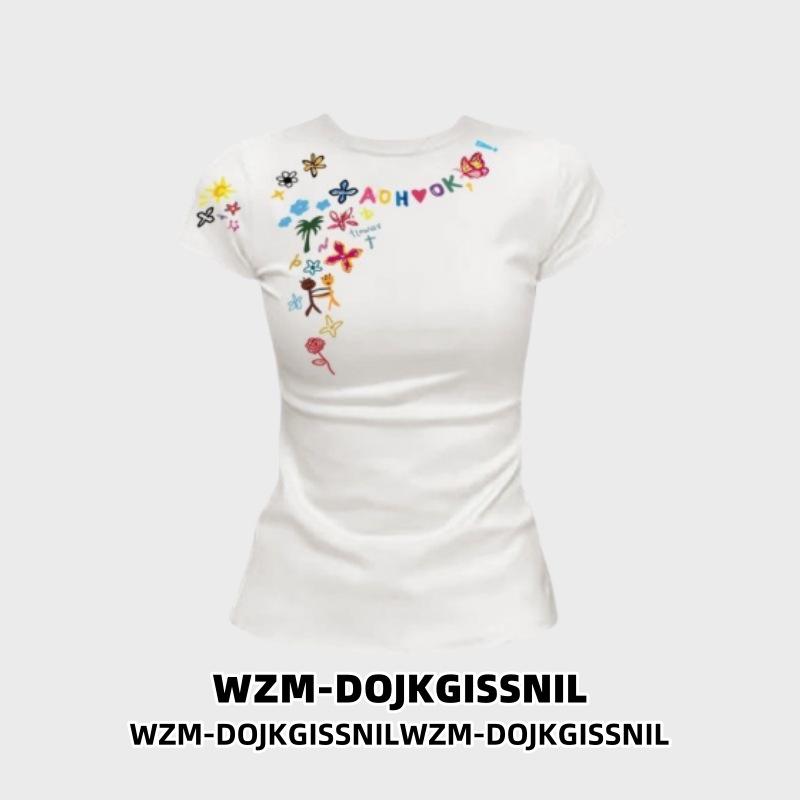 

American Style Graffiti Print Slim Fit Short Sleeve T-Shirt for Women