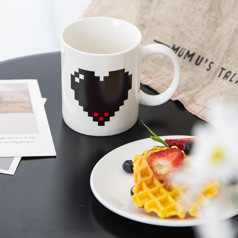 350ml Peach Heart Color Changing Ceramic Cup Creative Novelty Magic Tea Milk Coffee Mug Valentine's Day Gifts Love Girl Friend