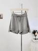 Women's Korean Style Knit Shorts with Drawstring and Wide-Leg Design - Spring 2026, Age-Defying, Solid Color, Leg-Lengthening.