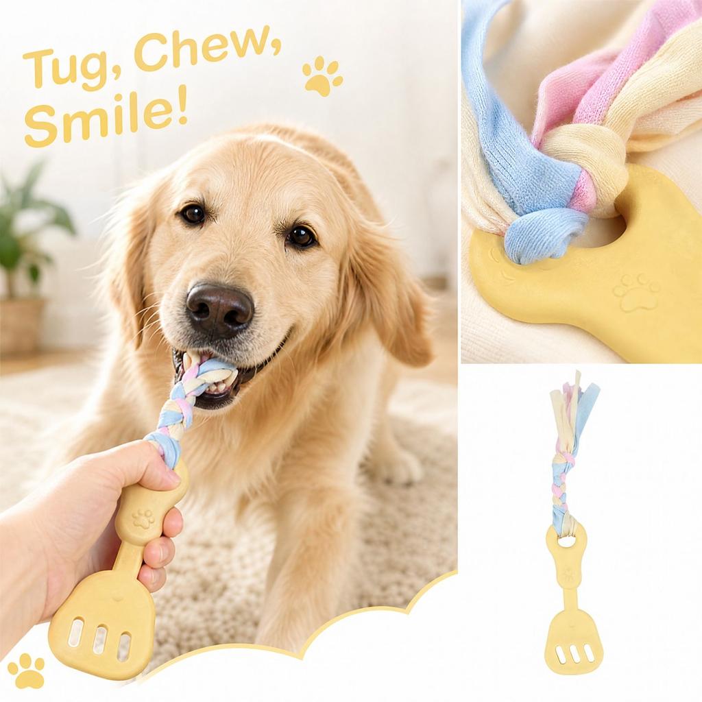 Dog Rubber Toy with Spatula and Cloth Strip Shape for Daily Chewing and Play
