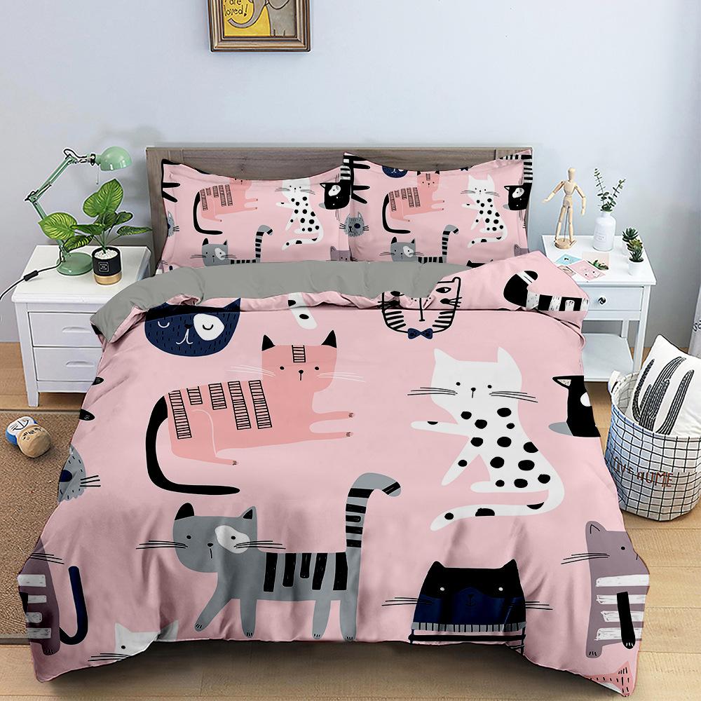 Lightweight 3D Cartoon Animal Bedding Set Cartoon Cat Down Duvet Cover 2/3 Piece Set for Children and Boys Room DE135 * 200 Soft Comfort Cove