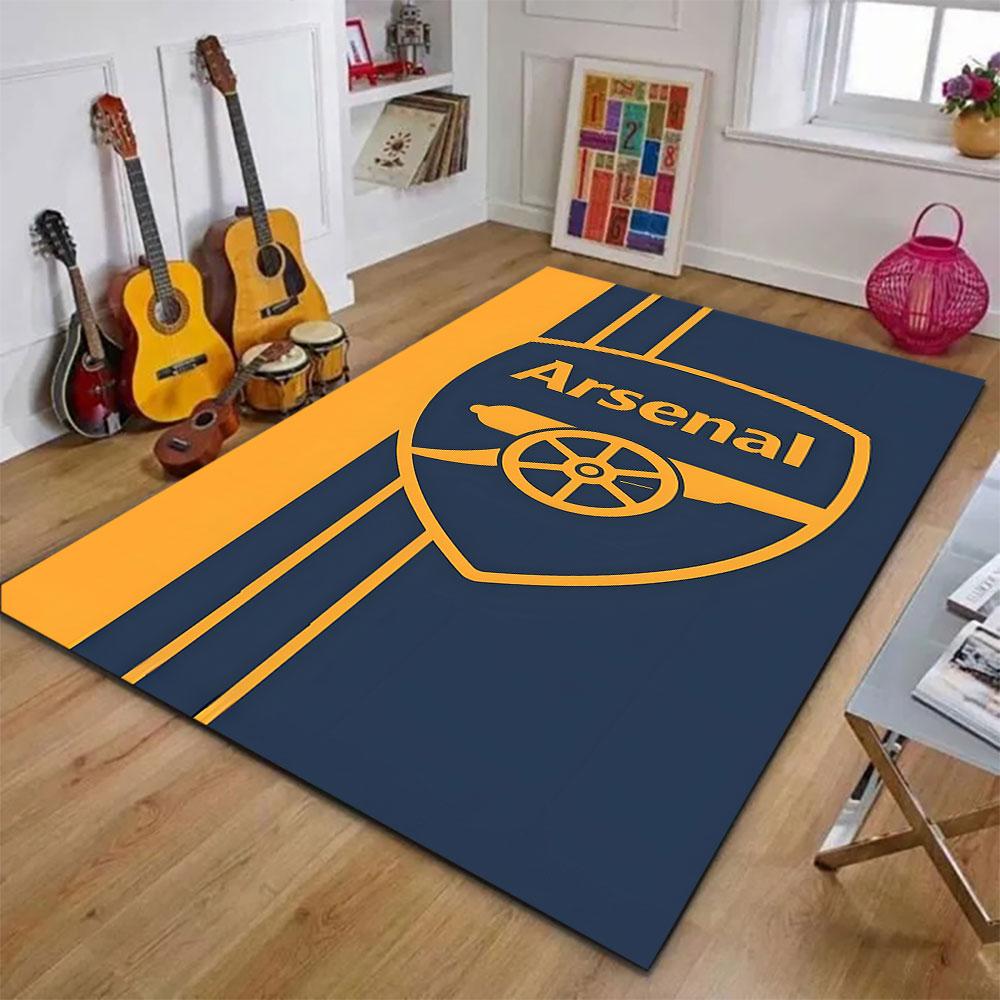 Arsenal Logo Design in Gold and Navy Patterned carpet, suitable as a non slip play mat for the living room and bedroom sofa