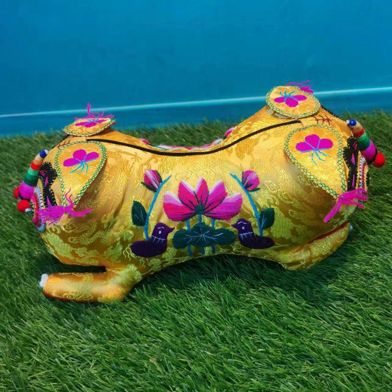 Handcrafted Double-Headed Embroidered Tiger Pillow - Intangible Cultural Heritage Fabric