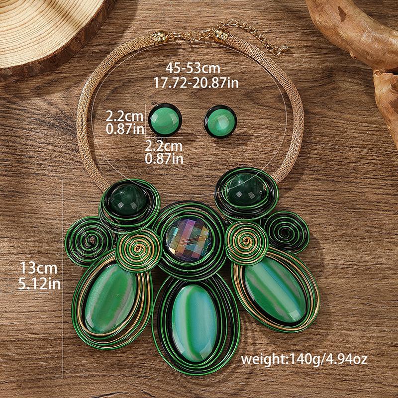 

Этнический Богемный Циркон Набор Ручной Работы Стиль Алюминиевый Цветок Ожерелье Подвеска Изумруд Длинный Воротник Толстая Цепь Африканский Циркон Подарок