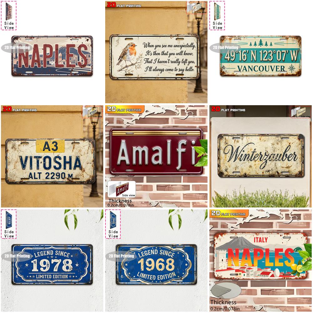 Vintage City Coordinate Quote Year Print Metal License Plate Sign Retro D Flat Printed Tin Plaque Wall Decor for Home Bar