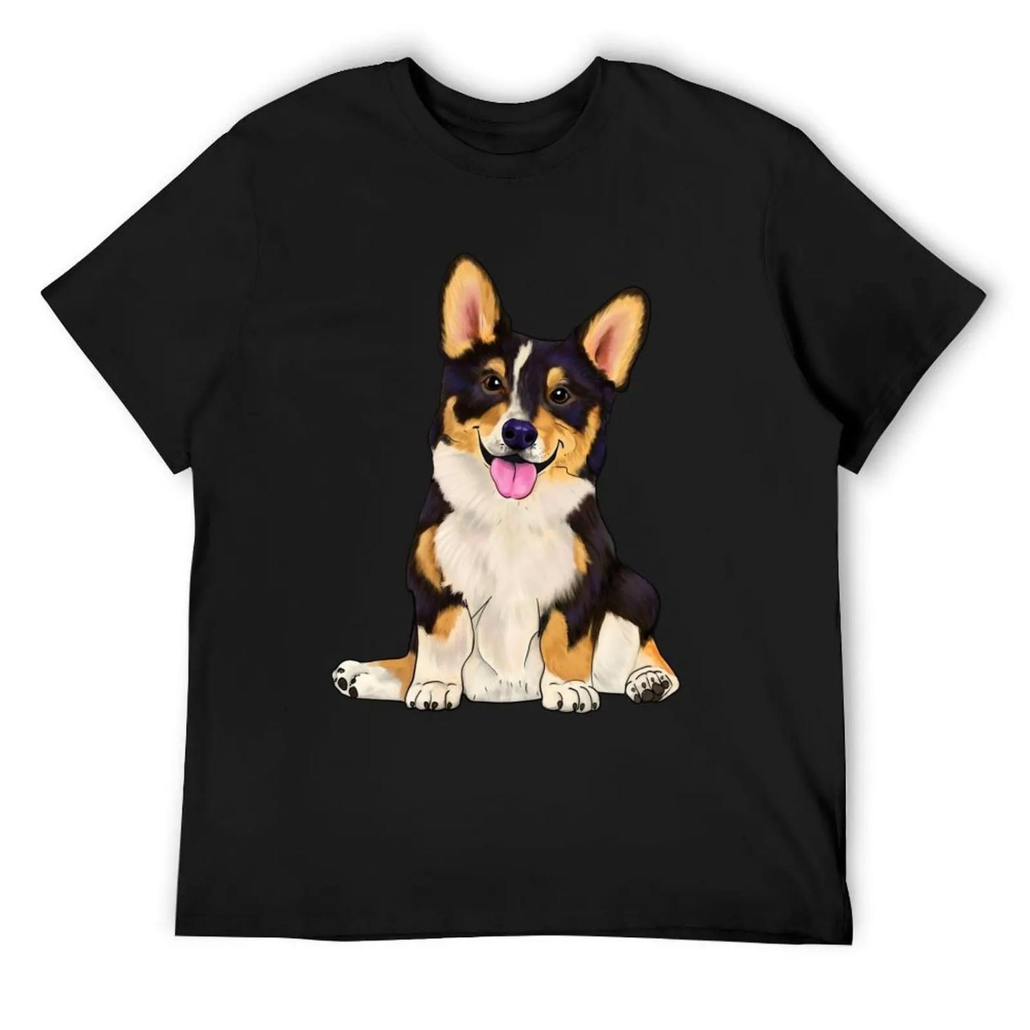 Милая трехцветная собака корги, сидящая, Футболка S