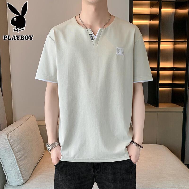 PLAYBOY Men's Ice Silk V-Neck Short Sleeve T-Shirt