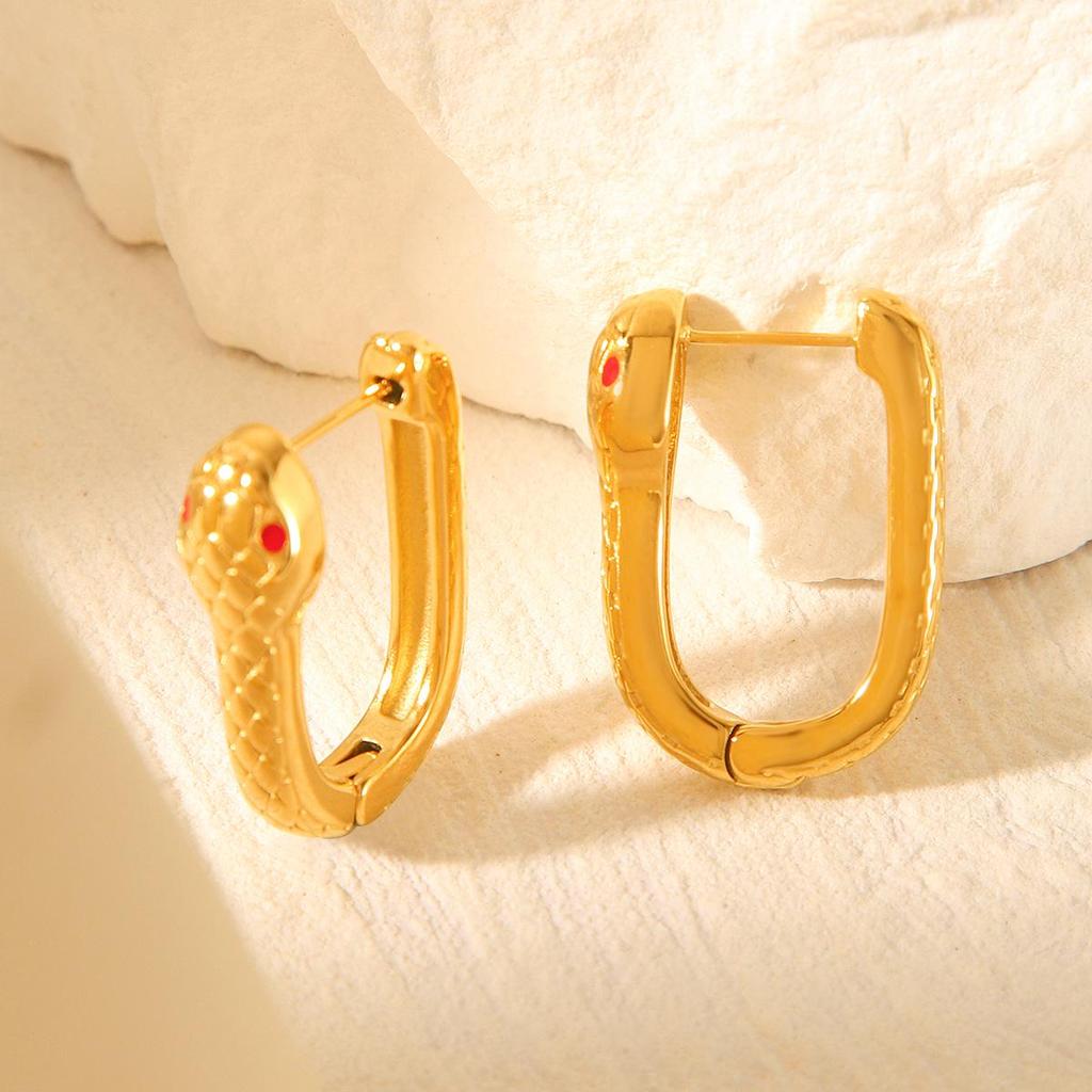 Trendy European & American Serpentine Design 18K Gold-Plated Stainless Steel Earrings for Women