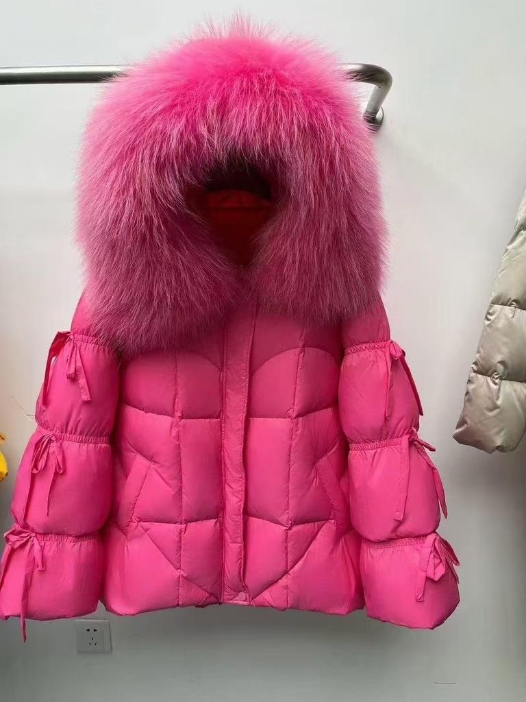 Winter new fur natural big fur collar hooded down jacket women's medium and long thickened warm fashion coat