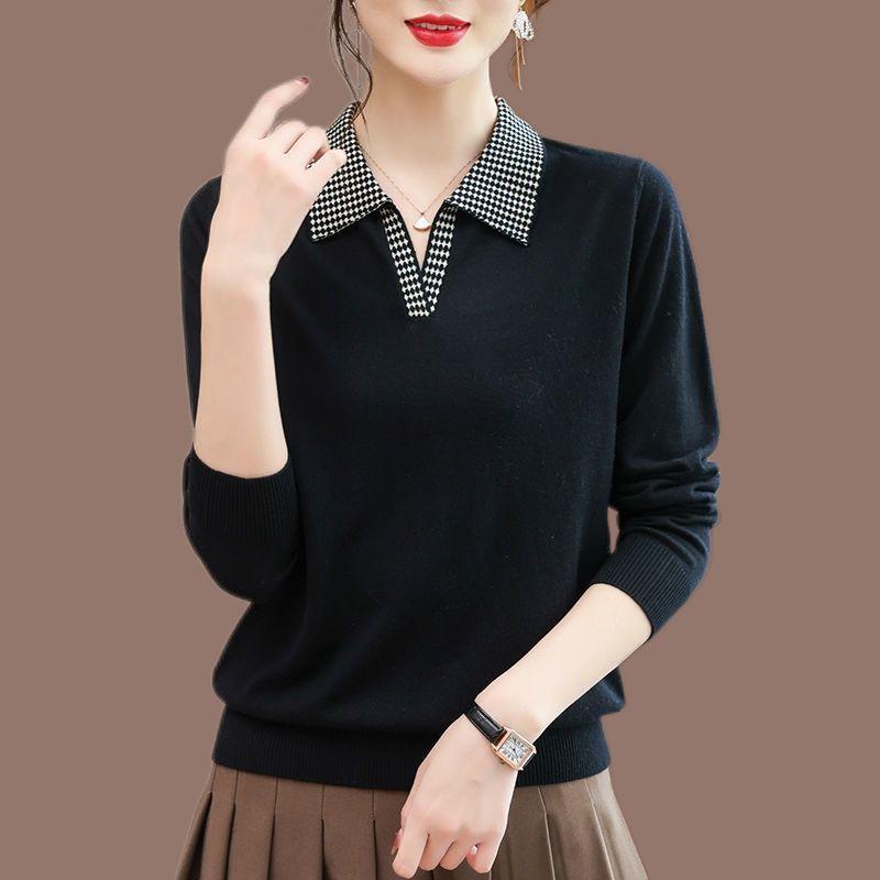Women's Long-sleeved Sweater Mulberry Silk Top Autumn New Loose POLO Collar Bottoming Shirt Sweater