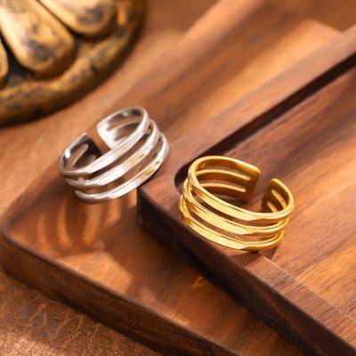 Thumb Ring Geometric Lines Shape Adjustable Opening Design Finger Ring Stainless Steel Finger Band Versatile Jewelry Gift