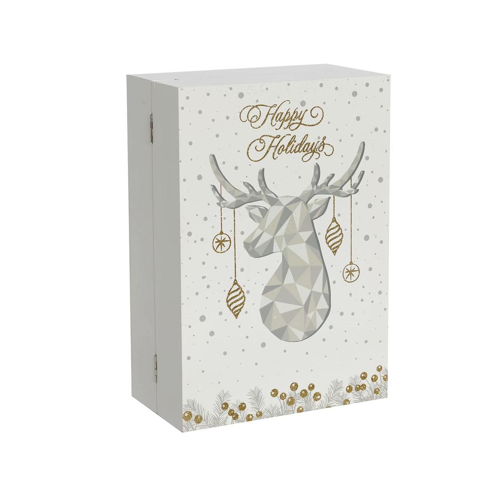 Wooden Christmas Advent Calendar with 24 Drawers and LED Reusable Christmas Countdown Candy Christmas Advent Scene for Kids and Chocolate Christmas