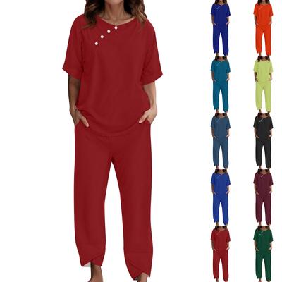 Damen Freizeitanzug Pyjama Lockere Kurzarmhose Zweiteilige Heimkleidung