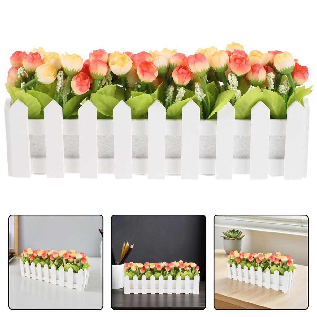Realistic Artificial Potted Flower Arrangement With Fence Simulation Plant Ornament For Table Centerpiece Shelf Garden Entrance