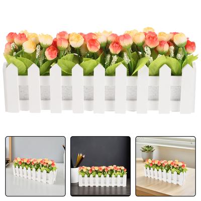 Realistic Artificial Potted Flower Arrangement With Fence Simulation Plant Ornament For Table Centerpiece Shelf Garden Entrance