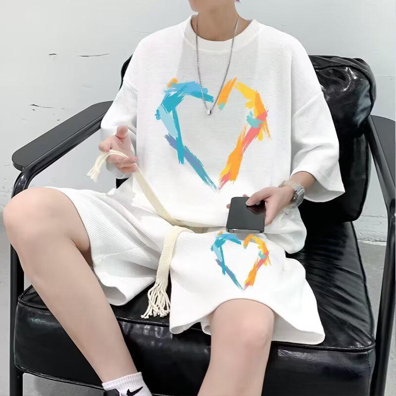 Men's 2026 Korean Style Summer Sportswear: Short Sleeve T-shirt & Basketball Jersey Casual Shorts Set
