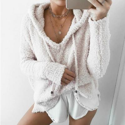 Felpa con cappuccio da donna, invernale, autunnale, con coulisse, spessa e pelosa, a maniche lunghe, tinta unita, ampia e traspirante, abbigliamento casual sportivo.