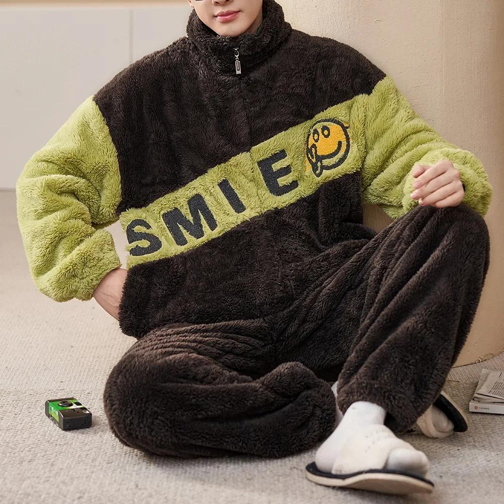 Man Winter Warm Sleepwear Pajamas Set Men Flannel Pajama Nightwear Home Clothes Velvet Coral Fleece 6XL Plus Size Pijama