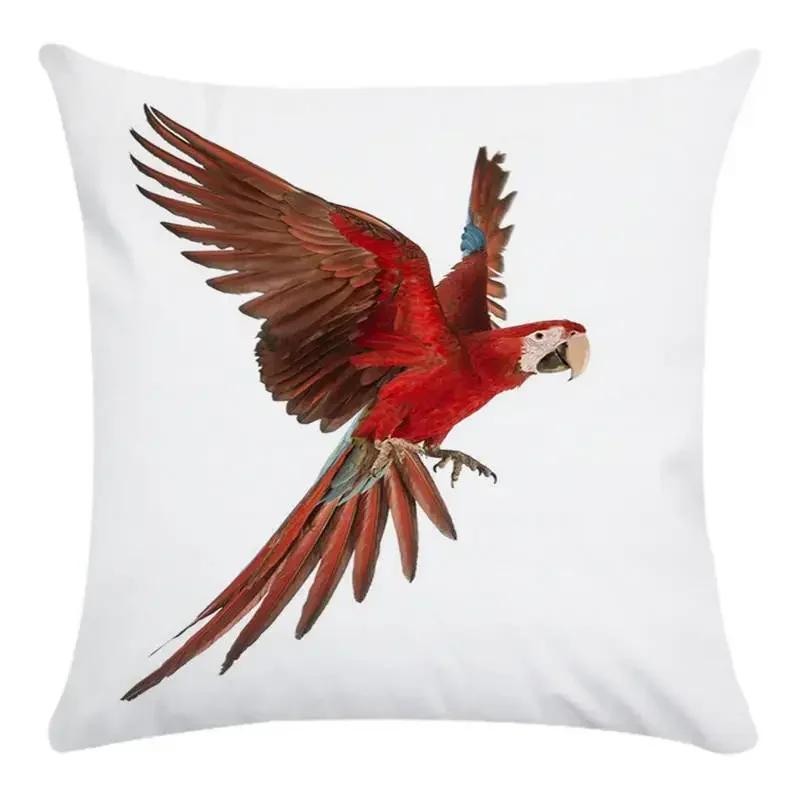 Customizable Colorful Style Decorative Throw Pillow Cover Parrot Bird Polyester Sofa Pillow Cover