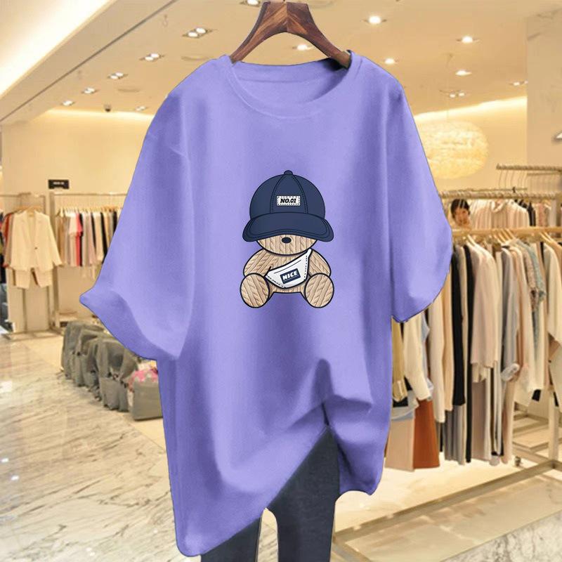 Long shark pants top white short-sleeved t-shirt women's 2025 new large version t-shirt loose cover butt long t