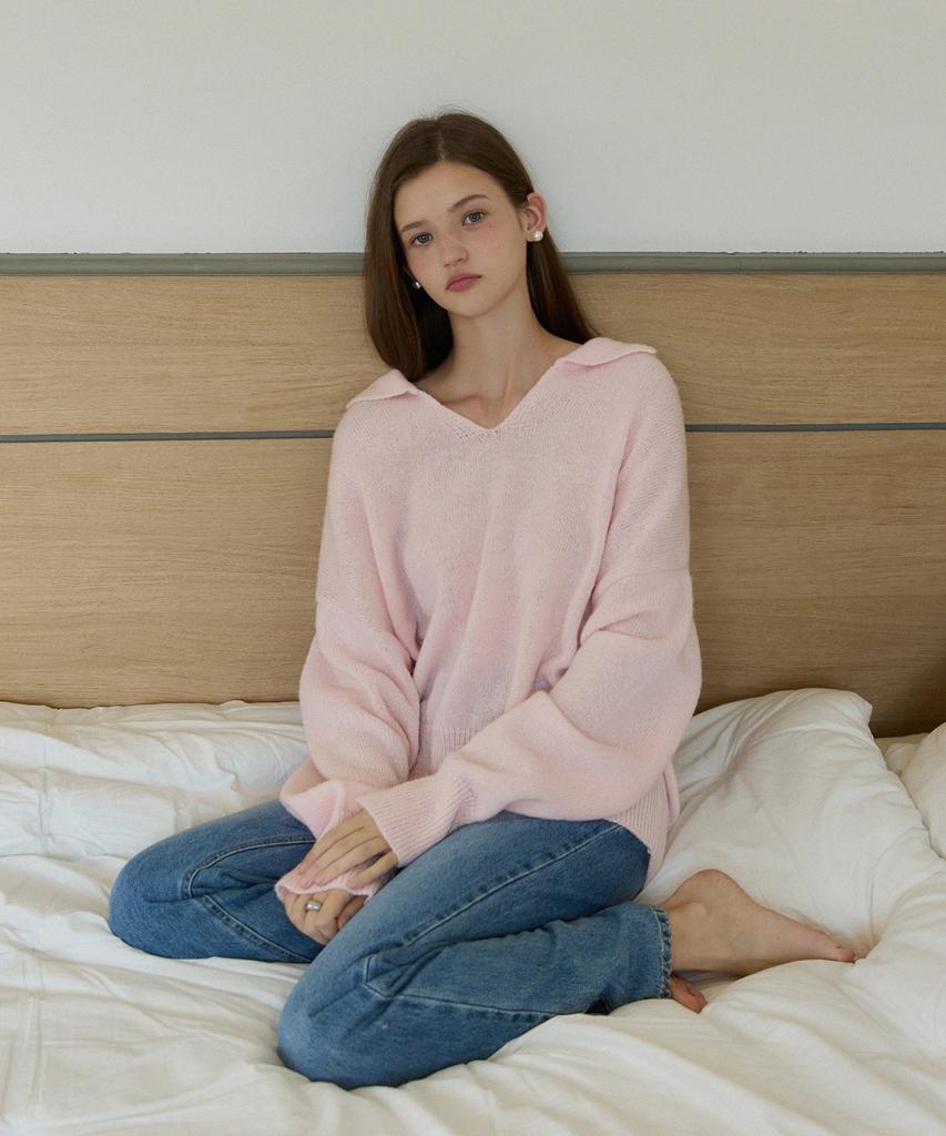 ADAUL Soft Collar Over Fit Knit - Pink