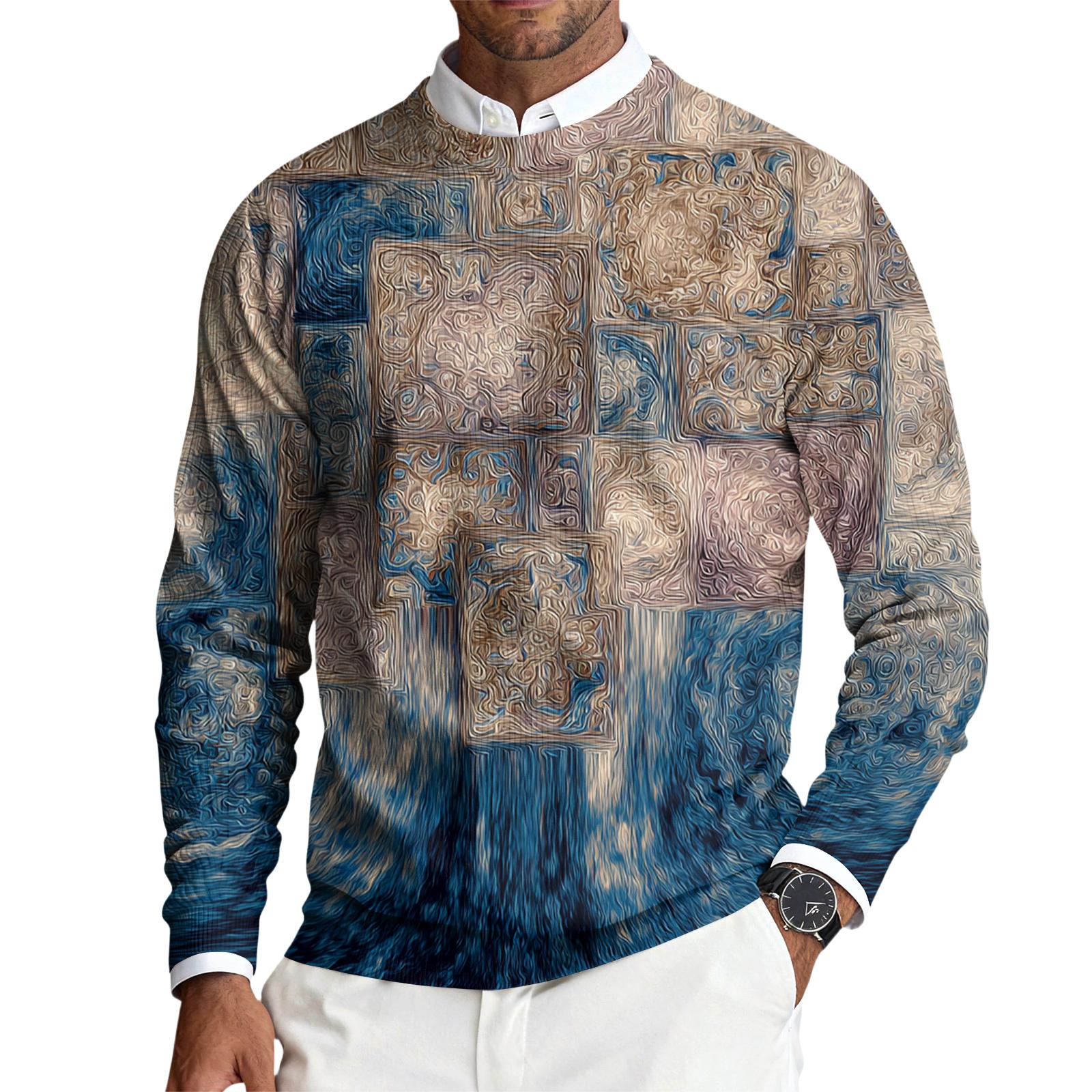 

Мужской пуловер с круглым вырезом, длинными рукавами и рубчатой вязкой S синий