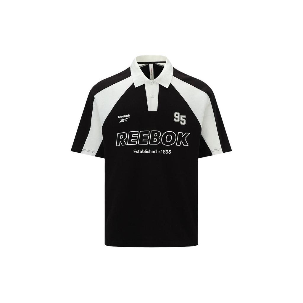 Reebok American Retro Casual College Style Color Block Letter Print Breathable Short Sleeve Polo Shirt Unisex Polo Shirts Black 24SRM423UGH0