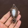 Rainbow Moonstone Handmade Copper Wire Wrap Gift Jewelry Pendant 3.3" T8M94