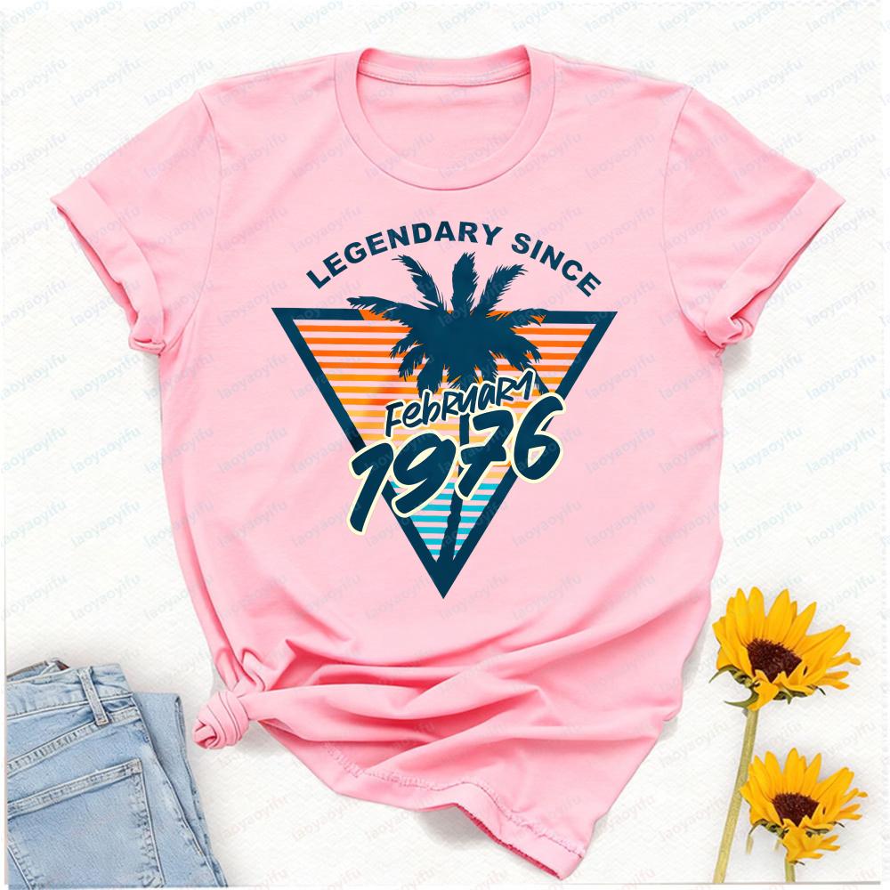 Legendary Since February 1976 T-Shirt Women s Pink Retro Palm Tree Graphic Tee Ideal 50th Birthday Gift for Her Nostalgia S разноцветный
