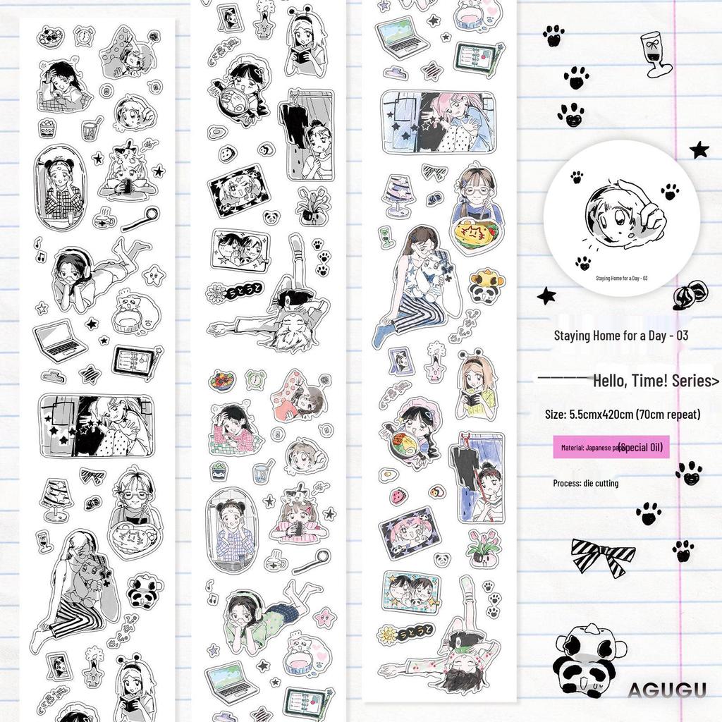 AGUGU Glitter Sand Adhesive Die-cut Tape & Cute Girly Paper Stickers Deco Roll