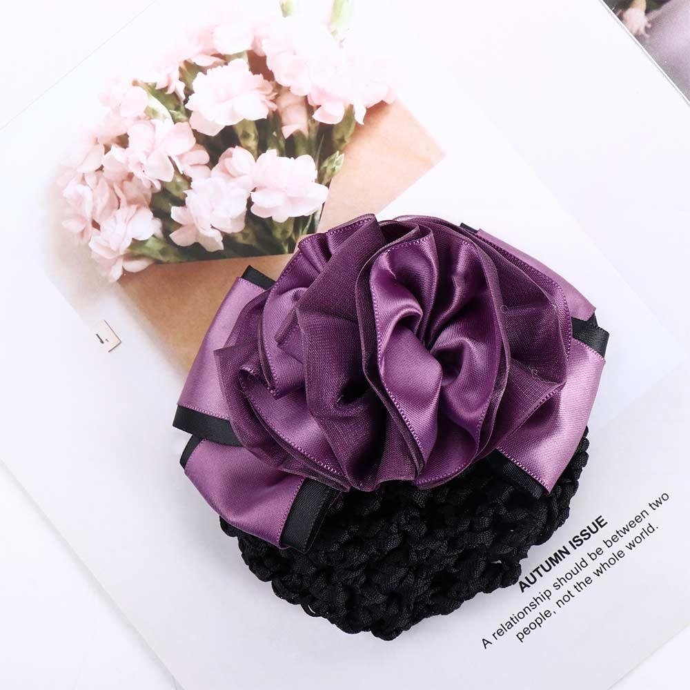Girls Hotel Headwear Female Ponytail Clip Hairgrips Cover Net Korean Bun Snood Floral Spring Clip