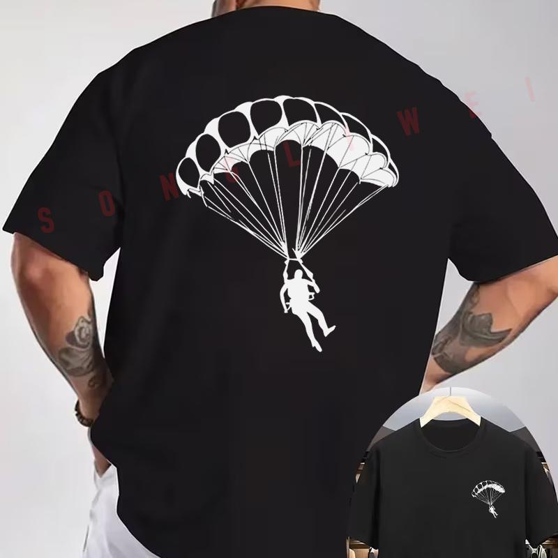 Skydiving Silhouette Print Motorcycle T-Shirt Double-Sided Print Men's Short Sleeve Round Neck