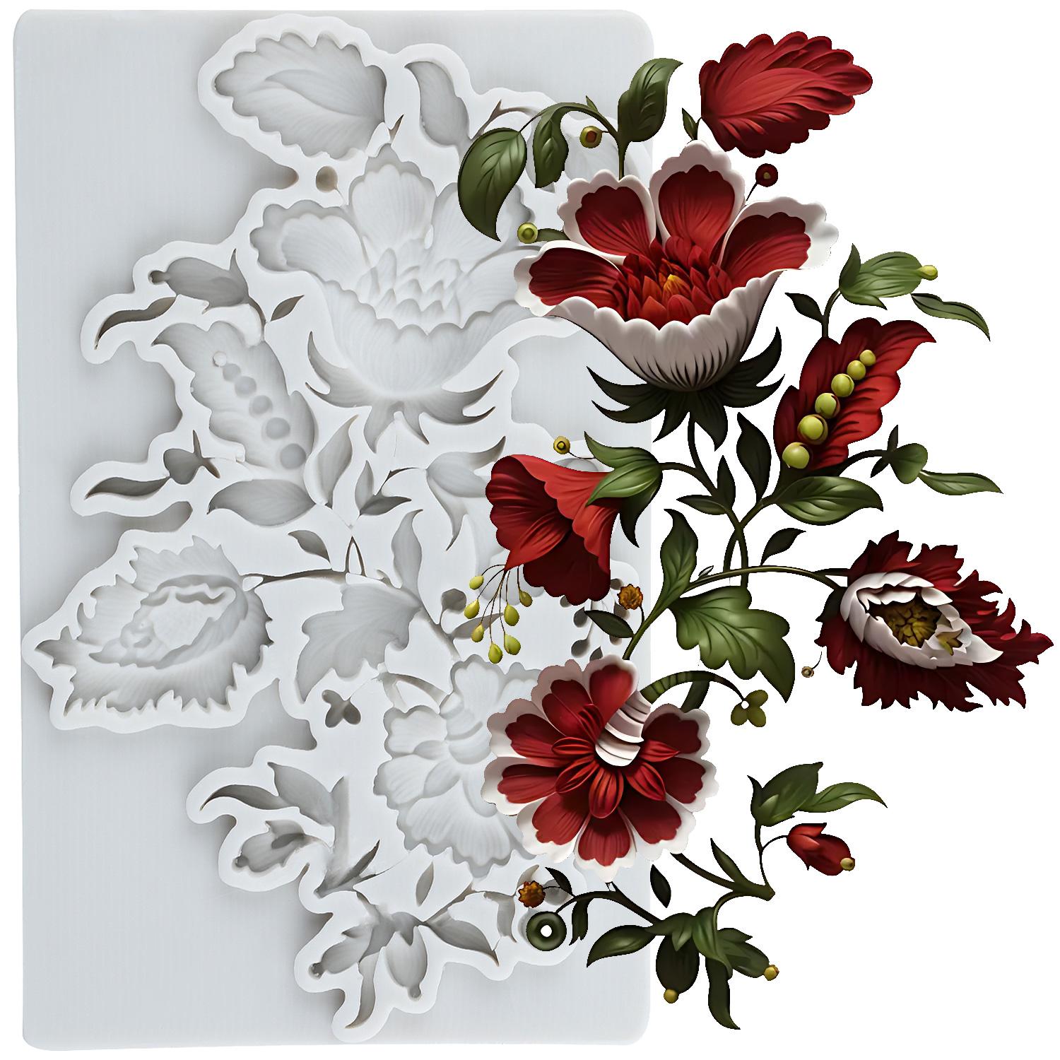 

Силиконовая форма Роза Пион Сорока Цветок Листья Формы для мастики Инструменты для украшения торта Тематический торт Десерт Украшенный Шоколадная форма для конфет серый