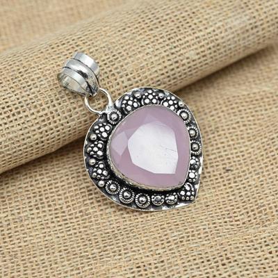 Pink Chalcedony Gemstone Handmade 925 Solid Silver Jewelry Designer Pendant For Her