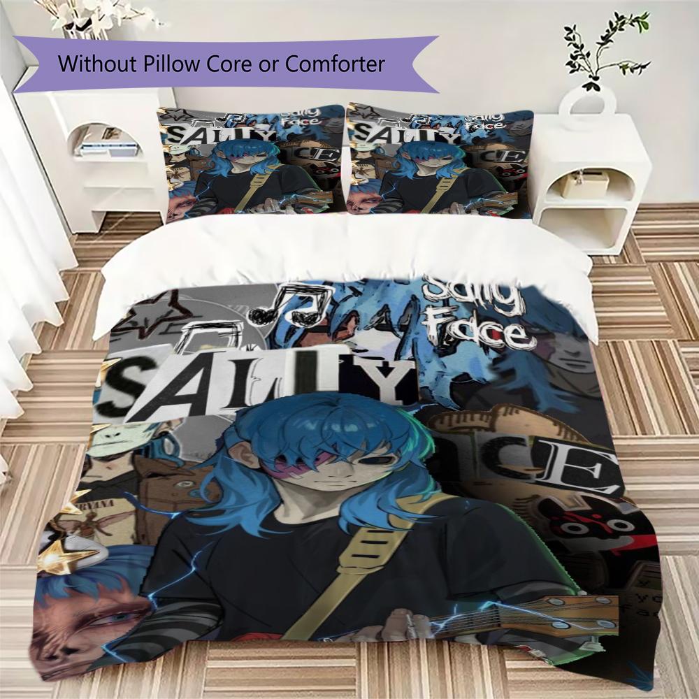 sally face Pattern Bedding uilt Set uilt Cover Pillowcase Home Decoration Birthday Gift (1 * duvet cover + 2 * pillowcase without core)140