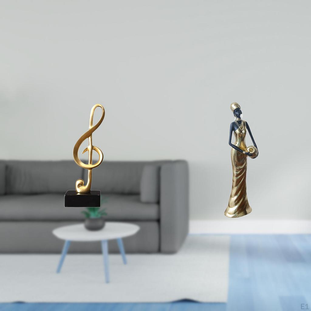 Resin Music Note Sculpture And African Tribal Lady Figurine Creative Tabletop Ornament for Desk