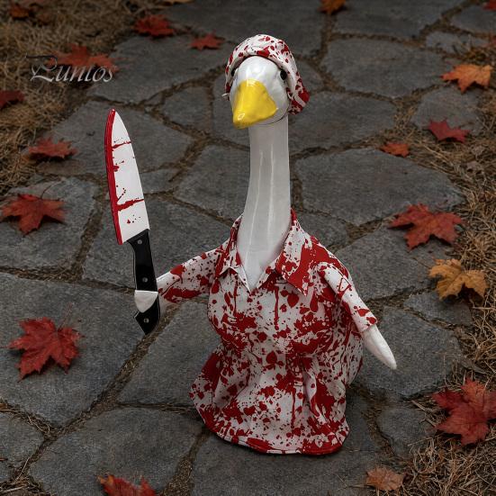 Fun Scary Halloween Design Porch Goose Outfit, Blood Clothes with Hat & Themed Apparel Knife, Horror Style Costume for Haunted House Party Favors