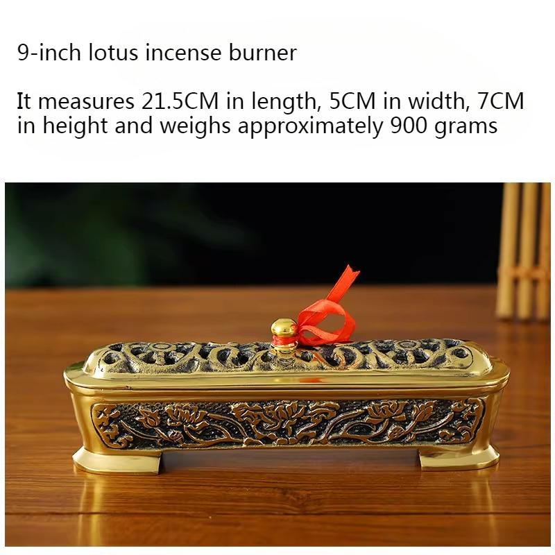 

9/10/14.5 Inches Pure Copper Lotus Lying Incense Burner Indoor Joss Stick Incense Box Temple Worship and Sacrificial Ceremonies