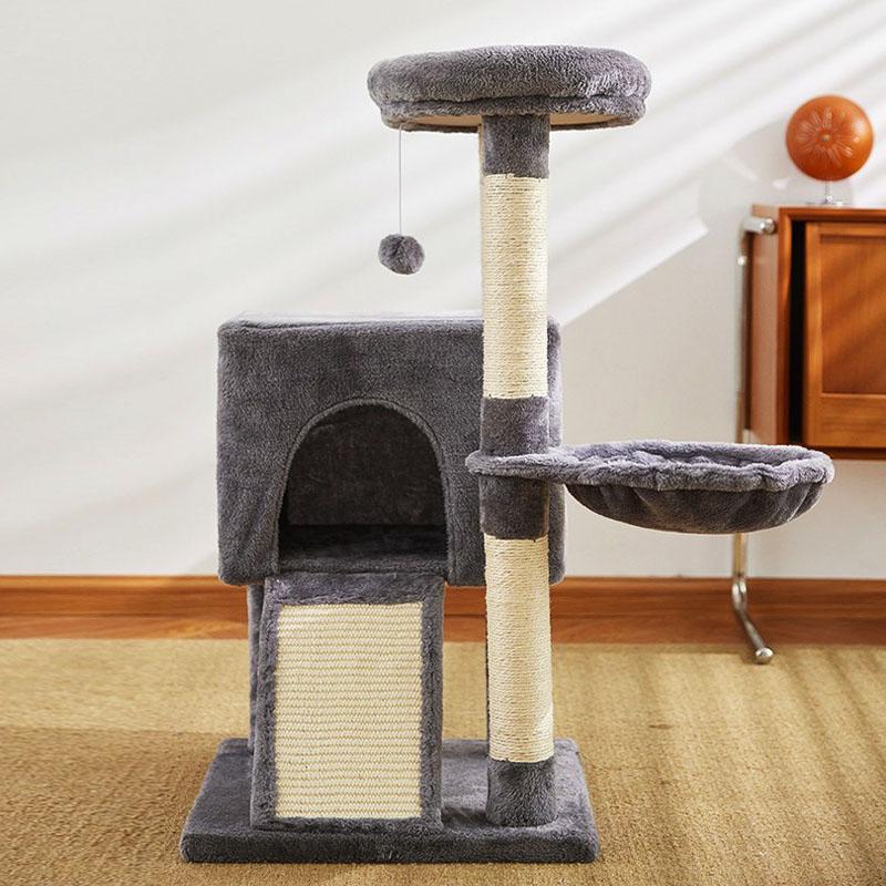 Cat Tree Luxury Cat Towers with Double Condos Spacious Perch Cat Hammock Fully Wrapped Scratching Sisal Post and Dangling Balls