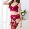 Amazon Exclusive Brand Garter Sexy Lingerie Set [varsbaby] Bra, Belt, Shorts, Stockings, 4-piece Set, (V399SP, Red, 85D)