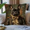 Victorian French Bulldog Double-Sided Decorative Pillowcase, Retro Dog Portrait Cushion Cover For Sofa Home Room Decor