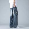 Summer Men's Straight Jeans Multi-Pockets Wide Leg Denim Cargo Pants Lightweight Baggy Jeans Trousers