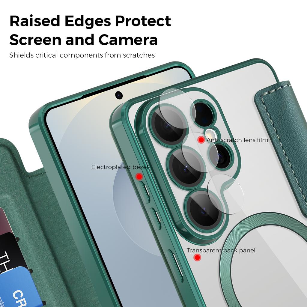 For Samsung Galaxy S26 Ultra Magnetic Case RFID Blocking Card Holder Leather Phone Cover with Lens Film