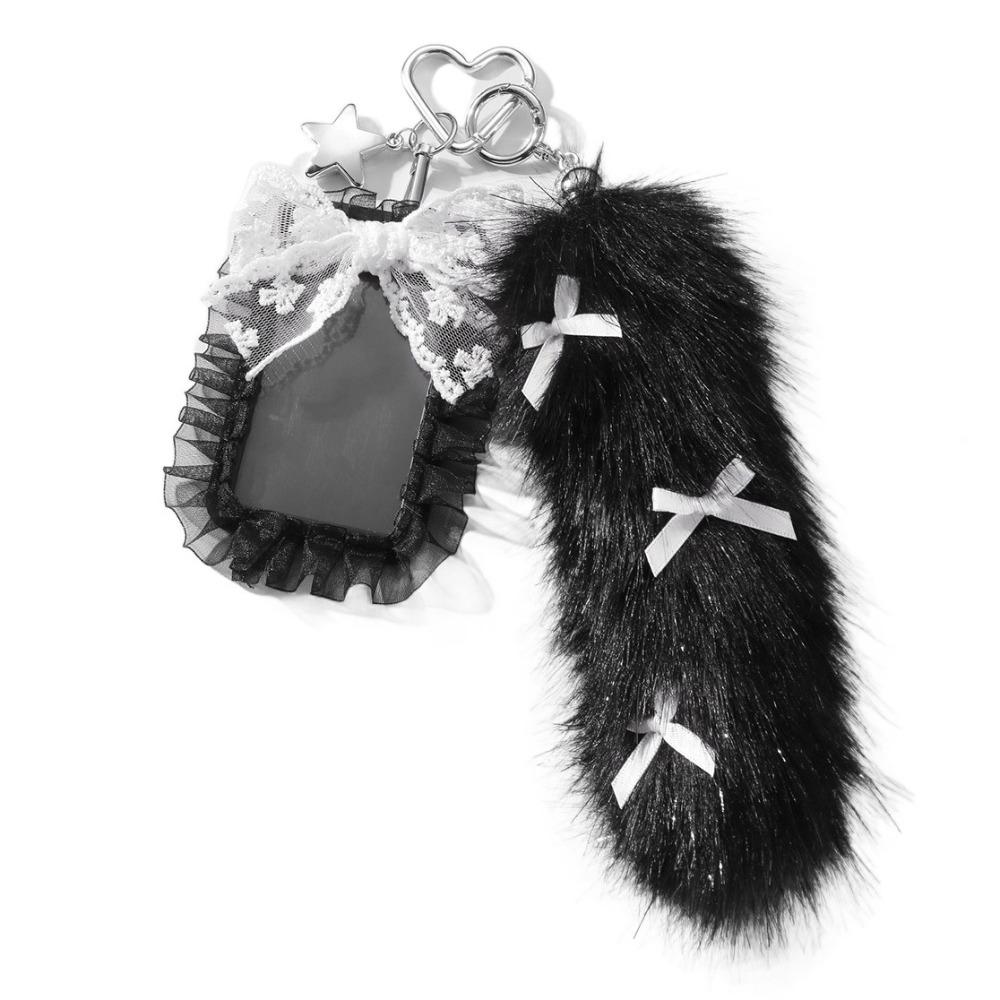 

Key Ring Bow Furry Tail Keychain Bag Accessories Lace Bow Card Holder Pendant Hanging Accessory style 2