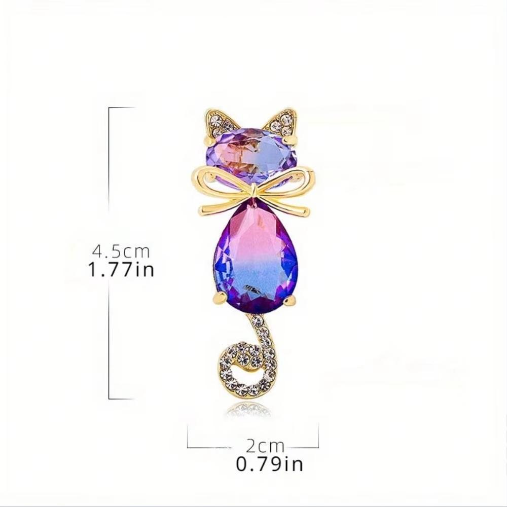 Exquisite Colorful Crystal Cat Shining Brooches Luxury Women Decoration Boutique Kitten Animal Rhinestone Coat Clothes Pin