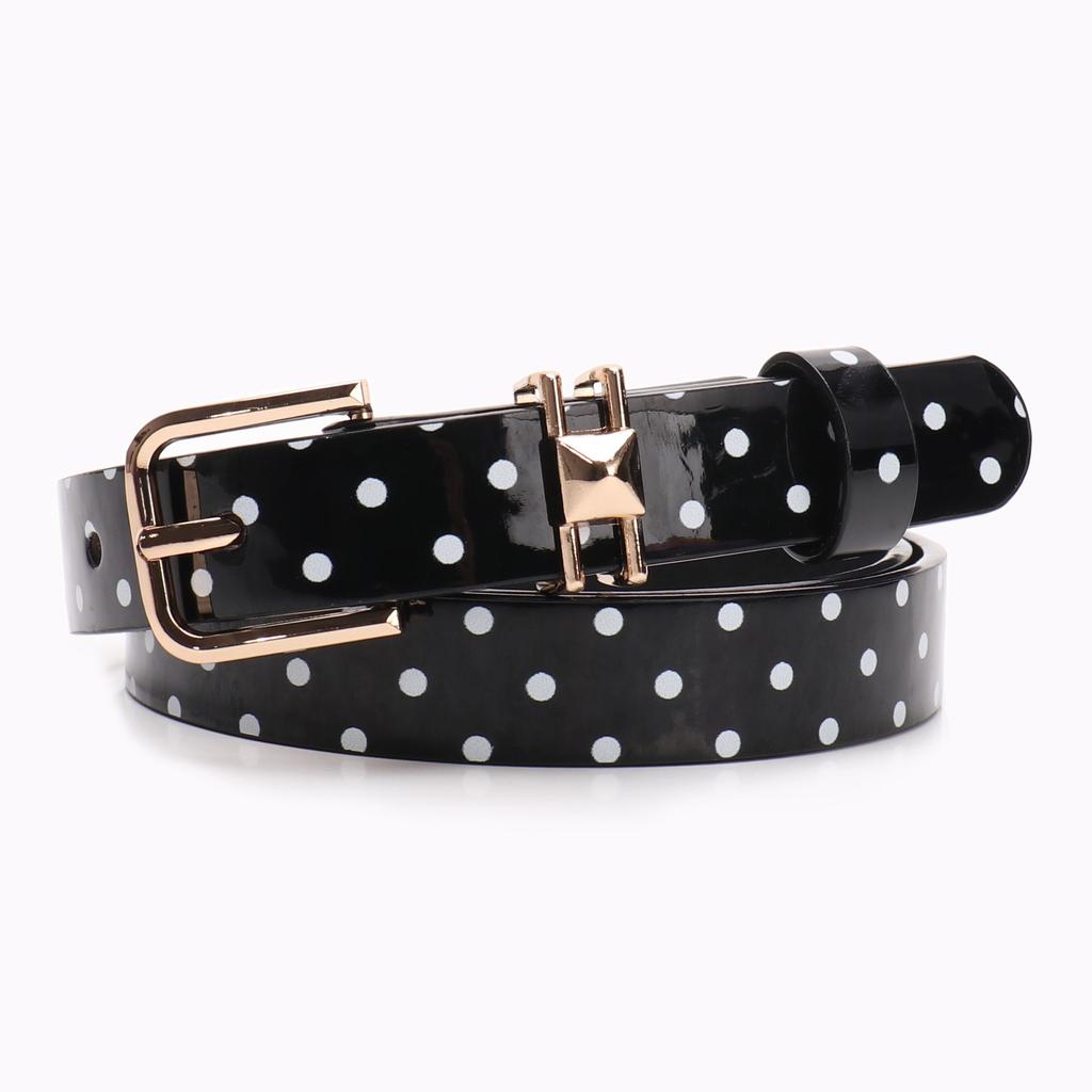 Women's Polka Dot Belt with Gold Buckle - Candy Color Patent Leather Waistband, Trendy Y2K Fashion Accessory for Jeans Dresses