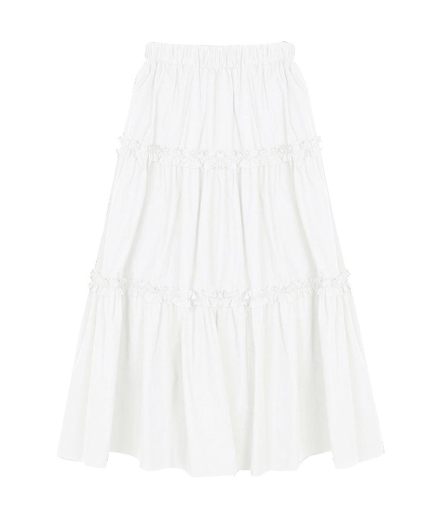Nigaennikol Frill Tiered Long Skirt_Ivory