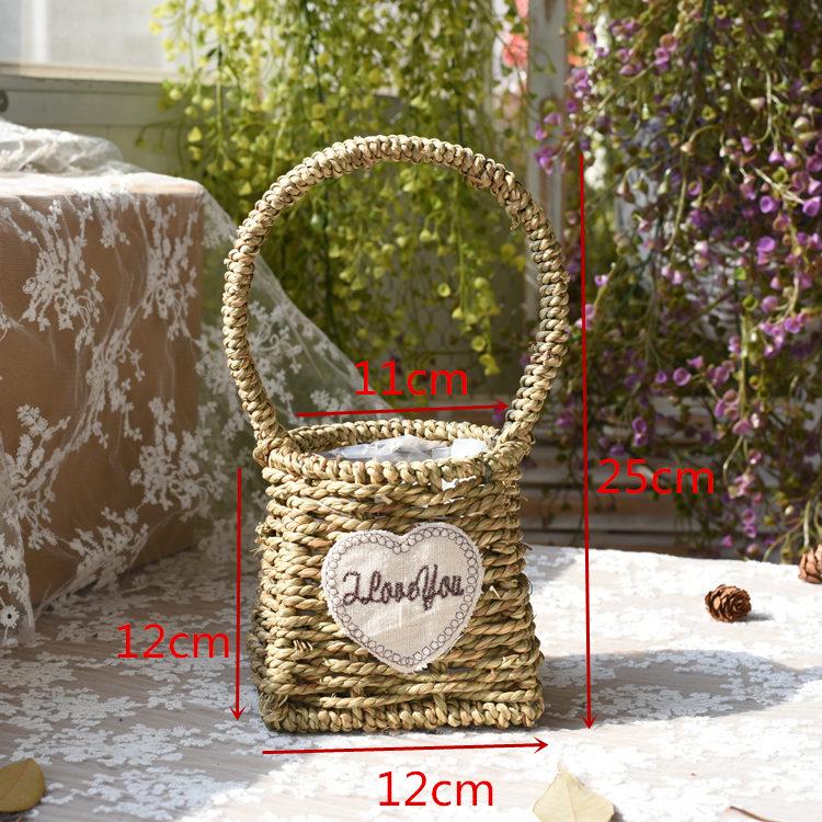 Pastorale Scandinavische Geweven Bloemmand Handtas voor Droogbloemenarrangement en Succulentenpot