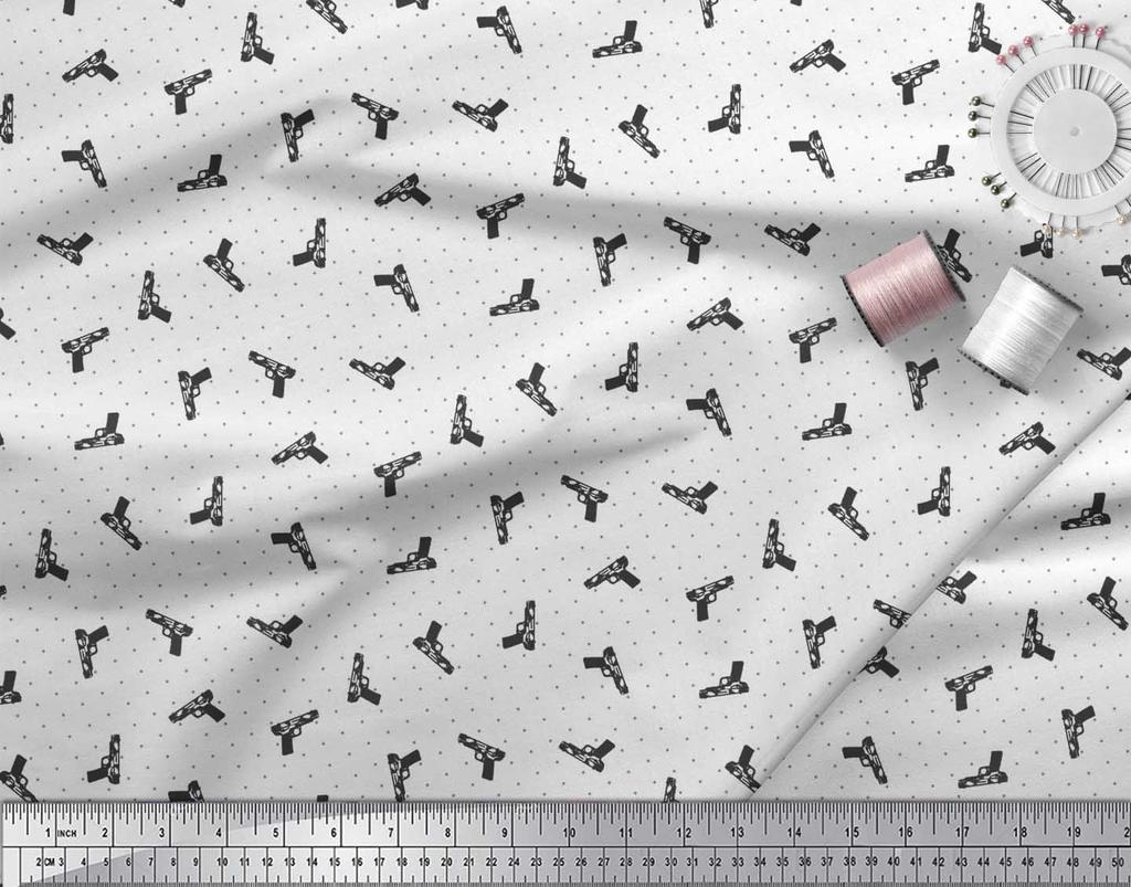 Soimoi Rayon Fabric Dot & Weapon Print Fabric by the Yard 42 Inch Wide